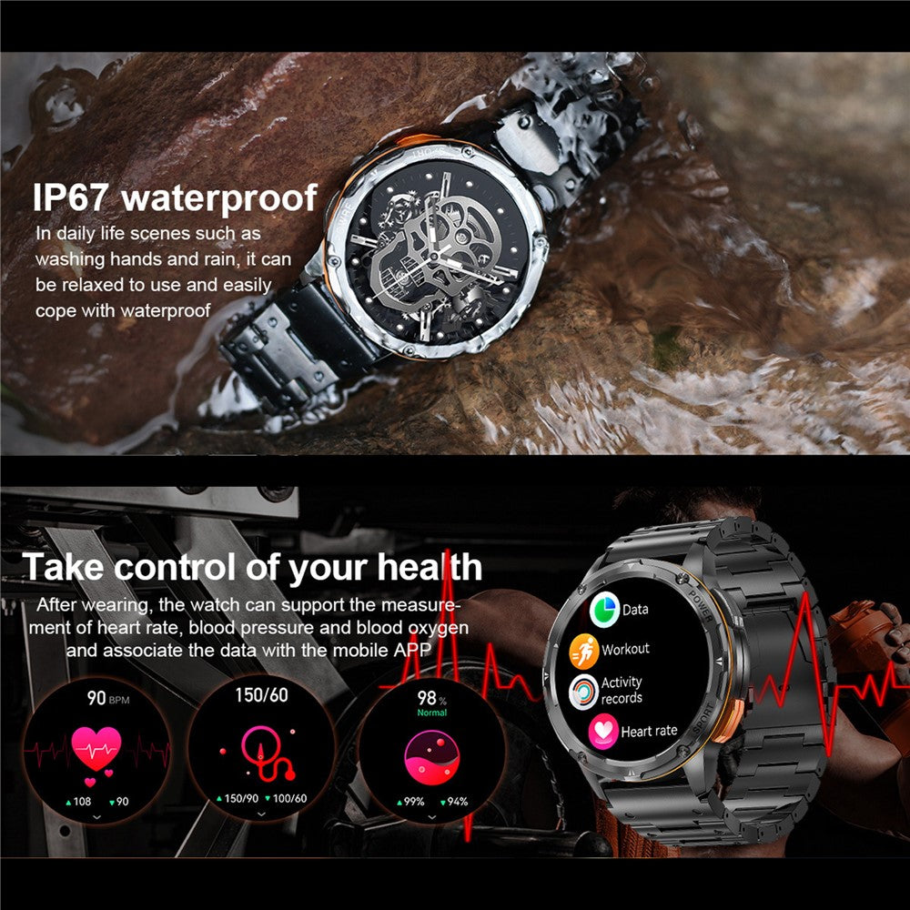 AK59 1.43-inch AMOLED Screen Sports Wristband Heart Rate Blood Oxygen Monitor Smart Watch, Steel Strap