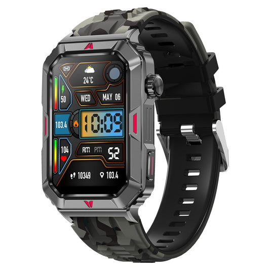 CF26 Smart Watch Health Monitor Fitness Bracelet Support Bluetooth-compatible Call, Camouflage Silicone Strap