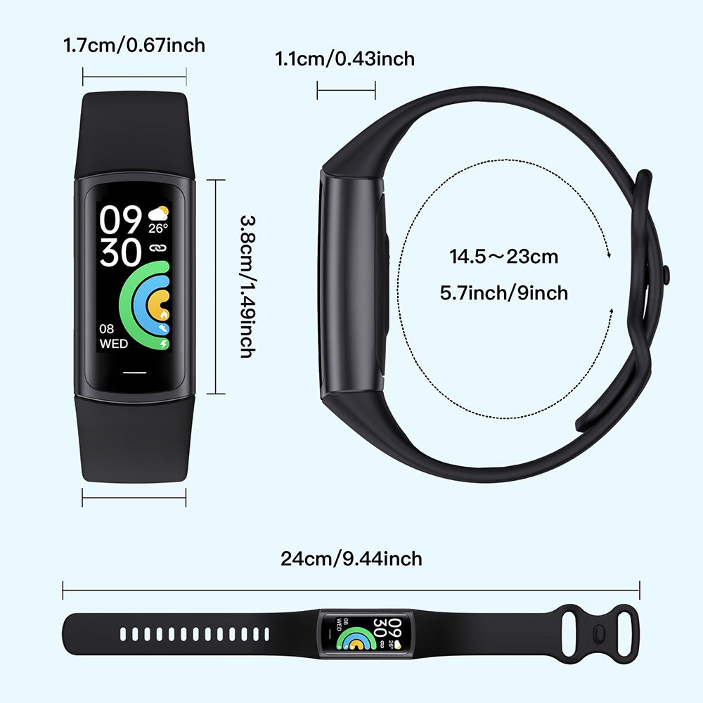 C68L 0.96" Smart Watch with Heart Rate, Temperature Monitoring Message Push Pedometer Sports Bracelet