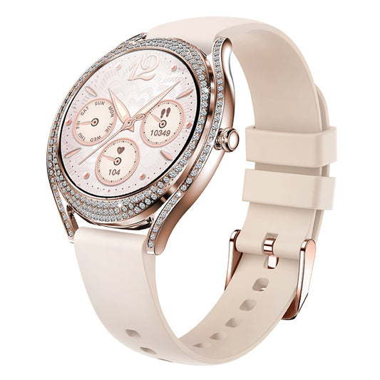 V66 1.28 Inch HD Screen Women Smart Watch Heart Rate Monitor Bracelet with Zircon Decor, Silicone Strap