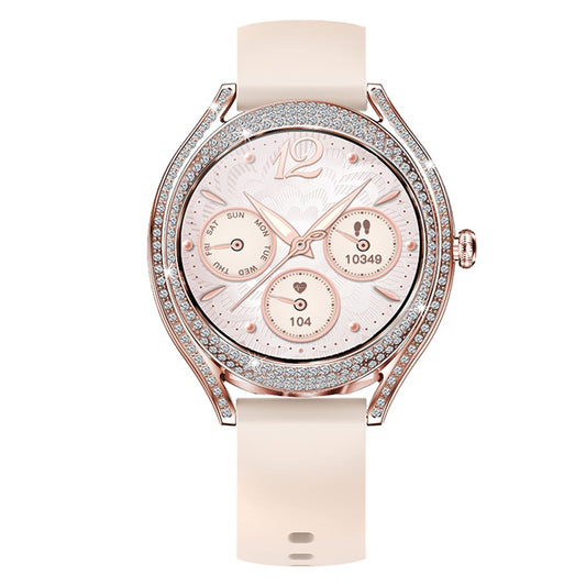 V66 1.28 Inch HD Screen Women Smart Watch Heart Rate Monitor Bracelet with Zircon Decor, Silicone Strap