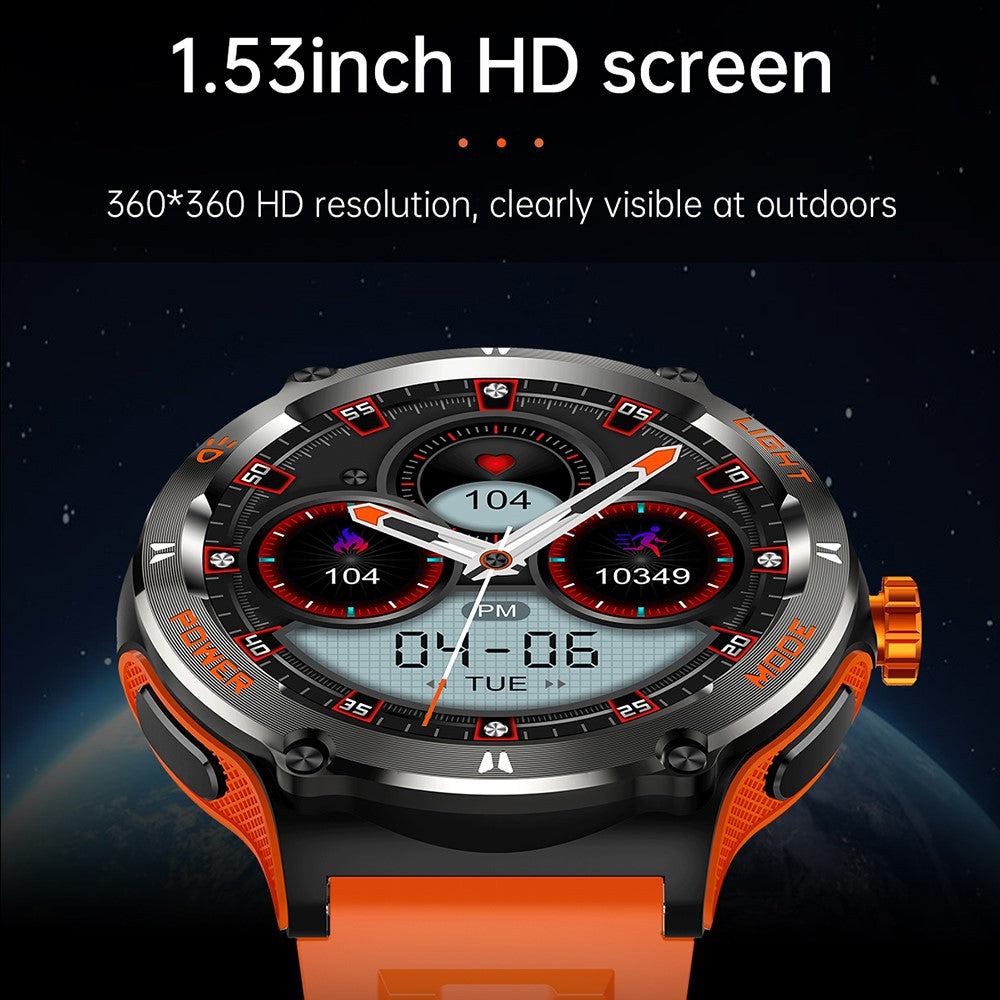 KT70 1.53" HD Screen Smart Watch Outdoor Strong Light Lamp Compass Bluetooth-compatible Call Fitness Bracelet
