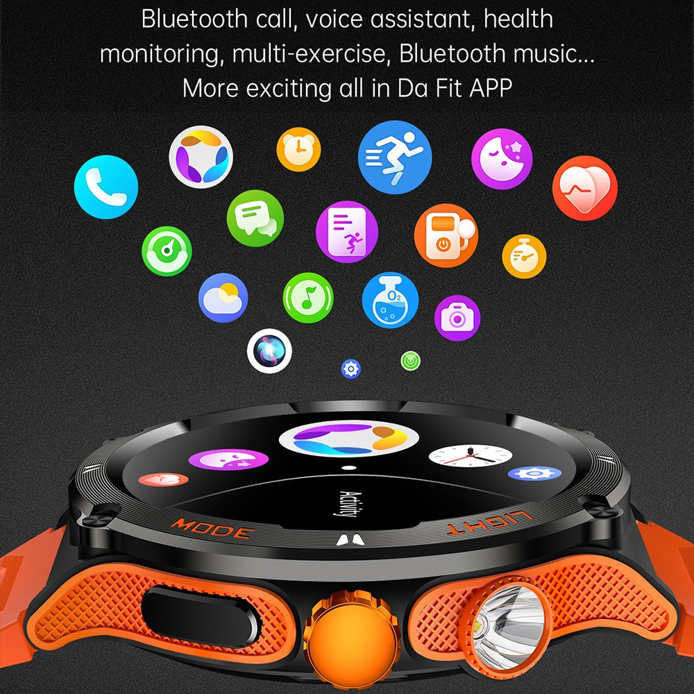 KT70 1.53" HD Screen Smart Watch Outdoor Strong Light Lamp Compass Bluetooth-compatible Call Fitness Bracelet