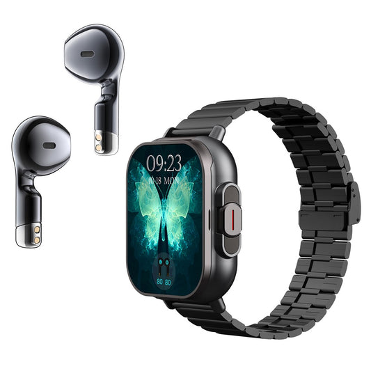 D8 2 in 1 Bluetooth-compatible Earphone Multiple Sports Modes Smart Watch Support Health Monitor, Steel Strap
