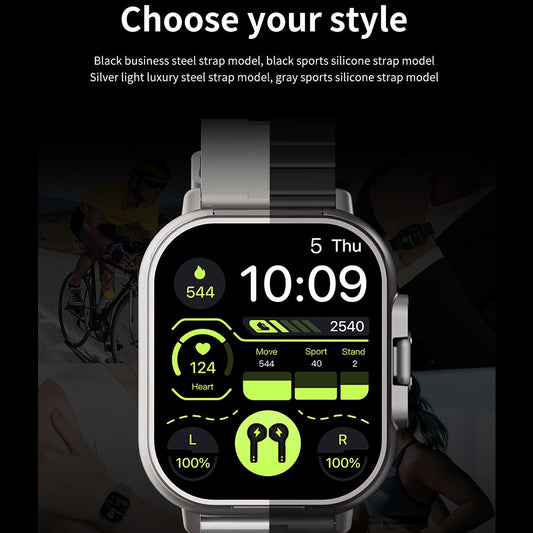 D8 2 in 1 Bluetooth-compatible Earphone Multiple Sports Modes Smart Watch Support Health Monitor, Steel Strap