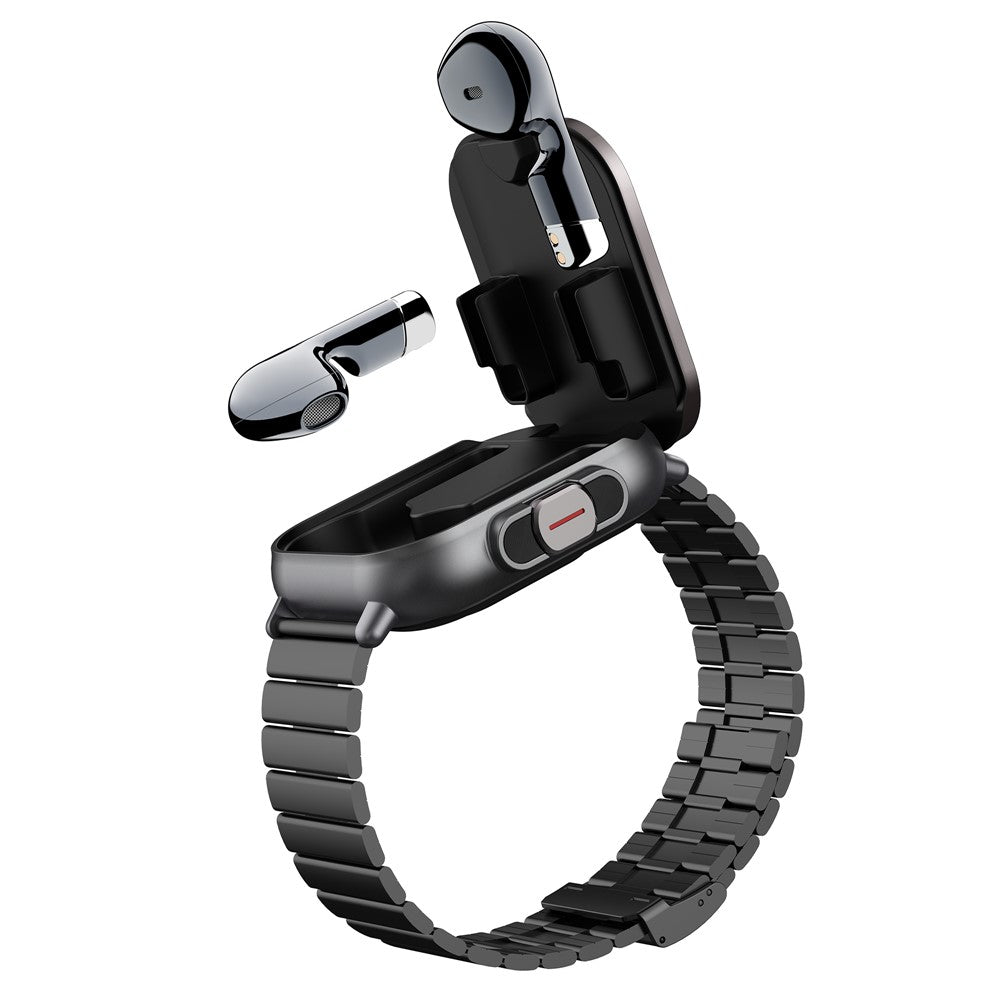 D8 2 in 1 Bluetooth-compatible Earphone Multiple Sports Modes Smart Watch Support Health Monitor, Steel Strap