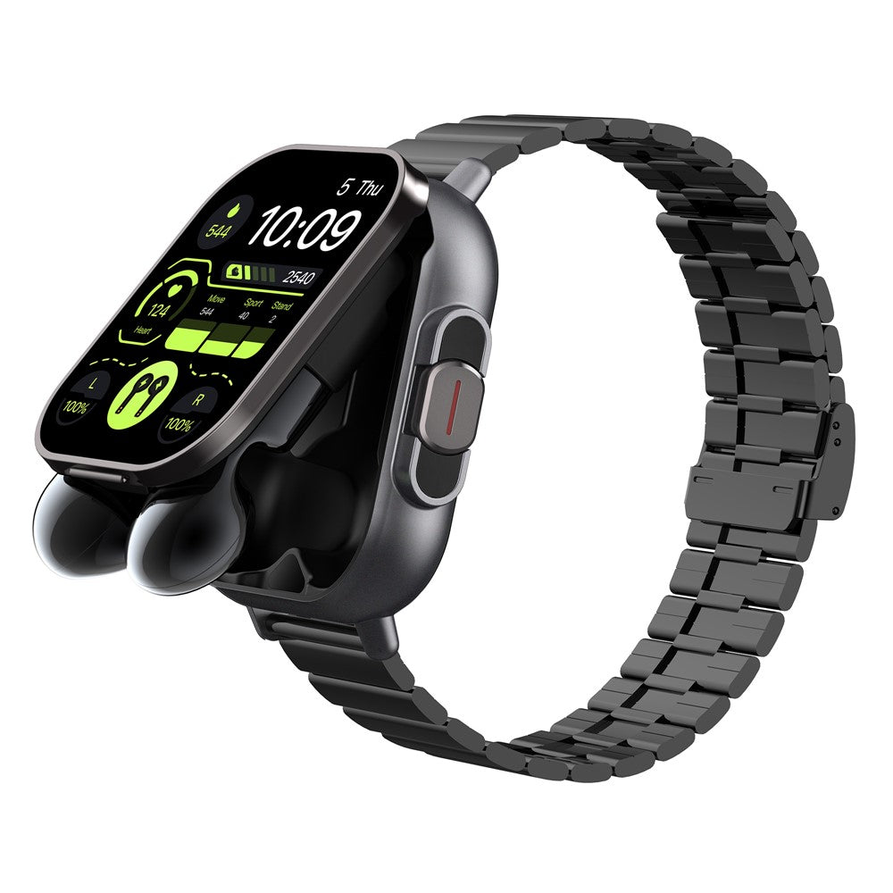 D8 2 in 1 Bluetooth-compatible Earphone Multiple Sports Modes Smart Watch Support Health Monitor, Steel Strap
