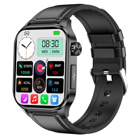 ET580 2.04" AMOLED Smart Watch Bluetooth-compatible Call ECG Health Bracelet, Leather Strap