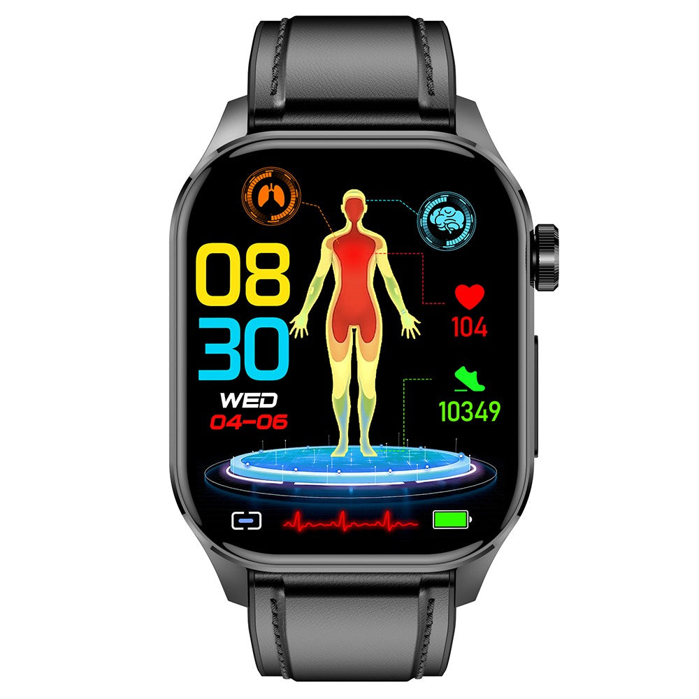 ET580 2.04" AMOLED Smart Watch Bluetooth-compatible Call ECG Health Bracelet, Leather Strap