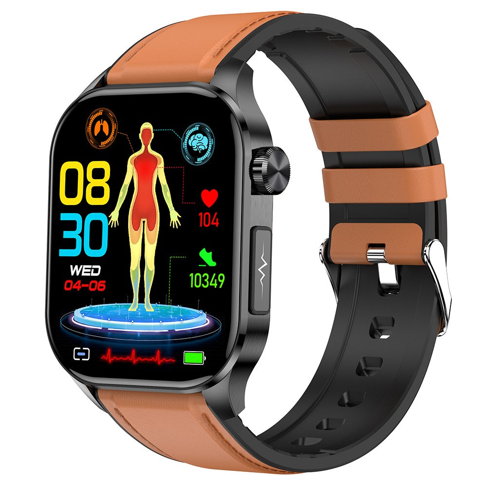 ET580 2.04" AMOLED Smart Watch Bluetooth-compatible Call ECG Health Bracelet, Leather Strap