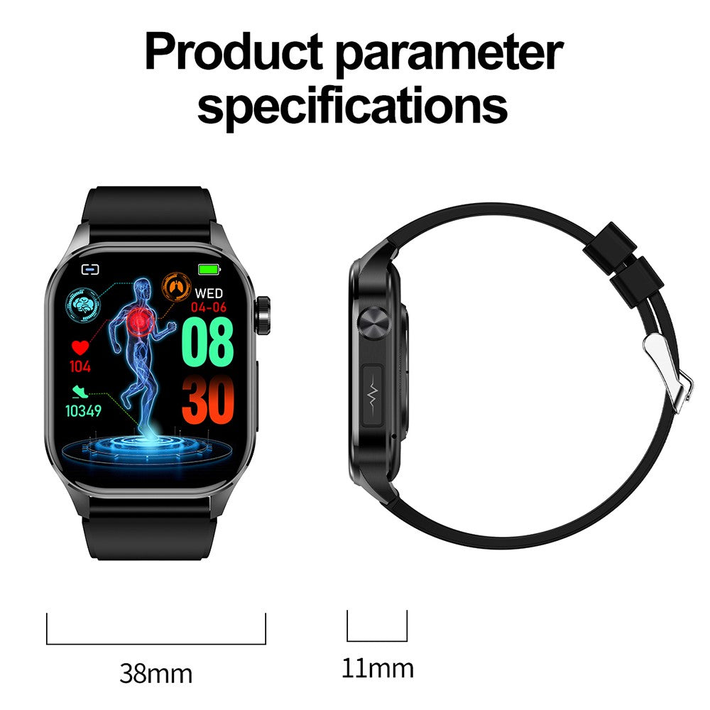 ET580 2.04" AMOLED Screen ECG Health Monitor Smart Watch, Silicone Strap
