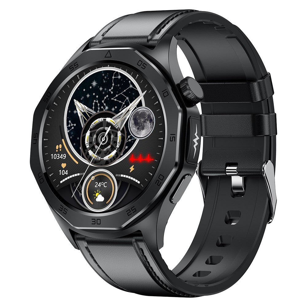 ET480 1.43" SOS Call ECG Health Smart Watch, Leather Strap (APP: Hband)