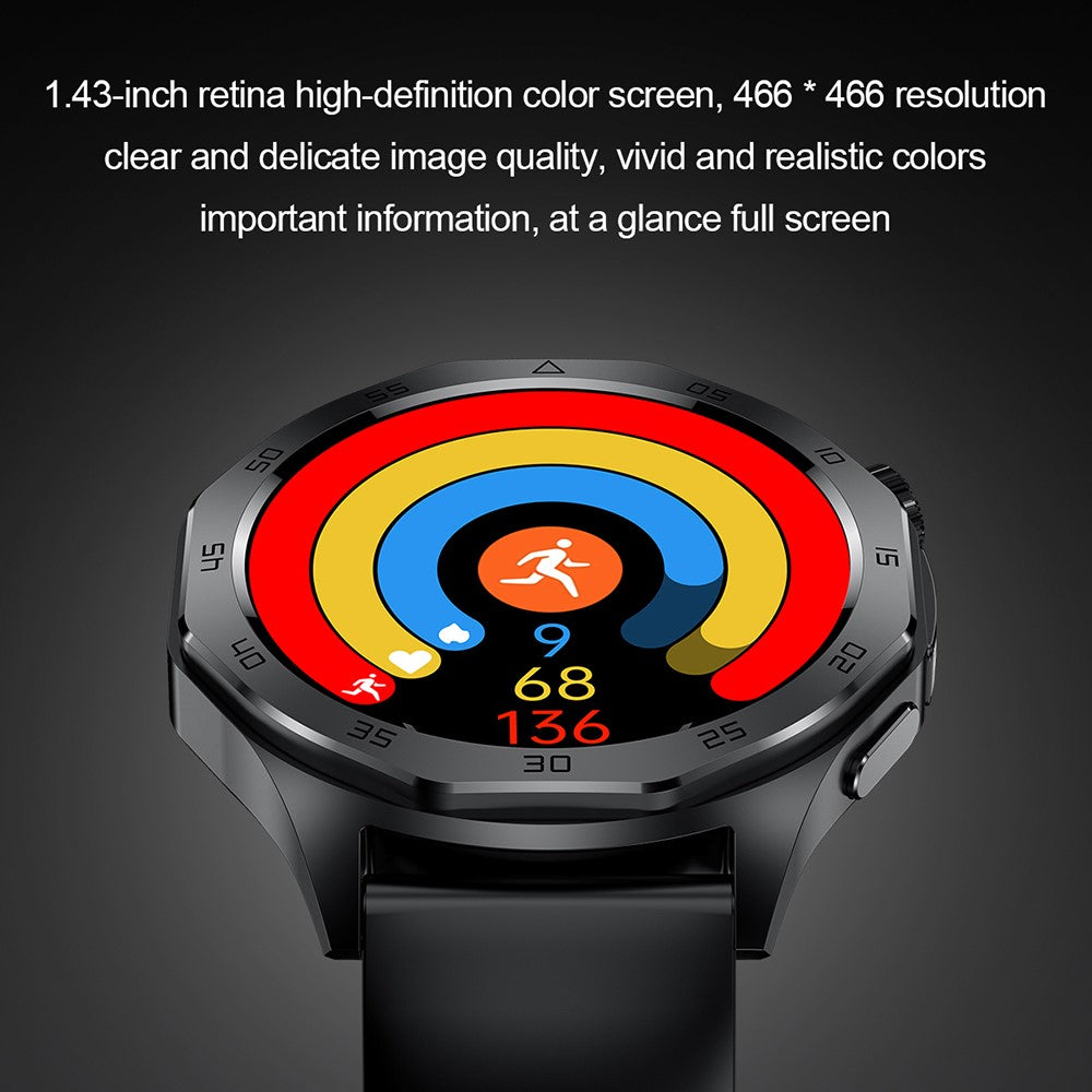 ET480 1.43" SOS Call ECG Health Smart Watch, Leather Strap (APP: Hband)