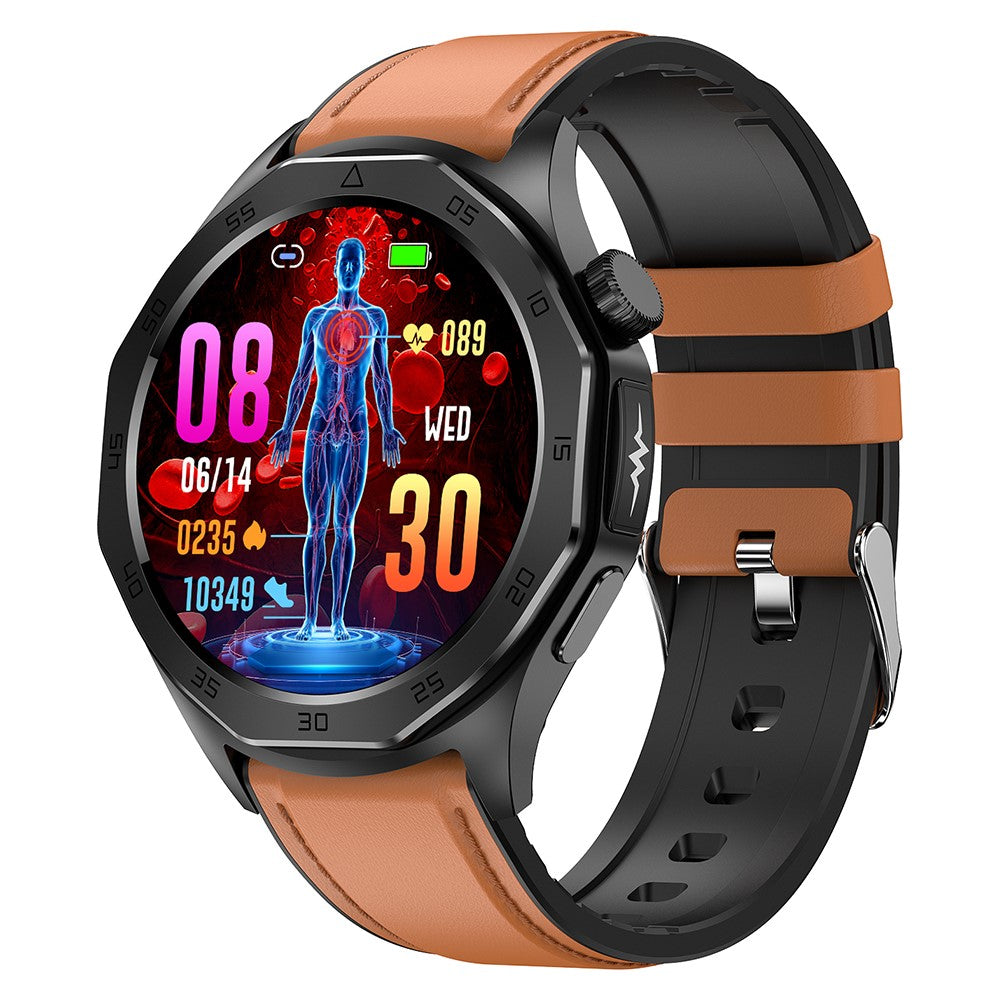 ET480 1.43" SOS Call ECG Health Smart Watch, Leather Strap (APP: Hband)