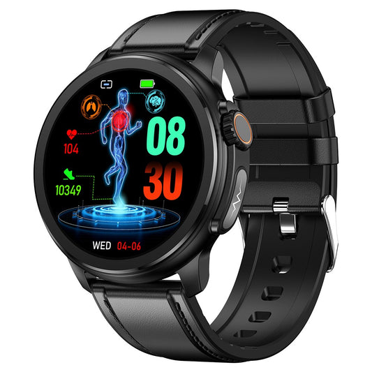 ET481 1.43" AMOLED 100+ Sports Mode SOS Call ECG Smart Watch, Leather Strap