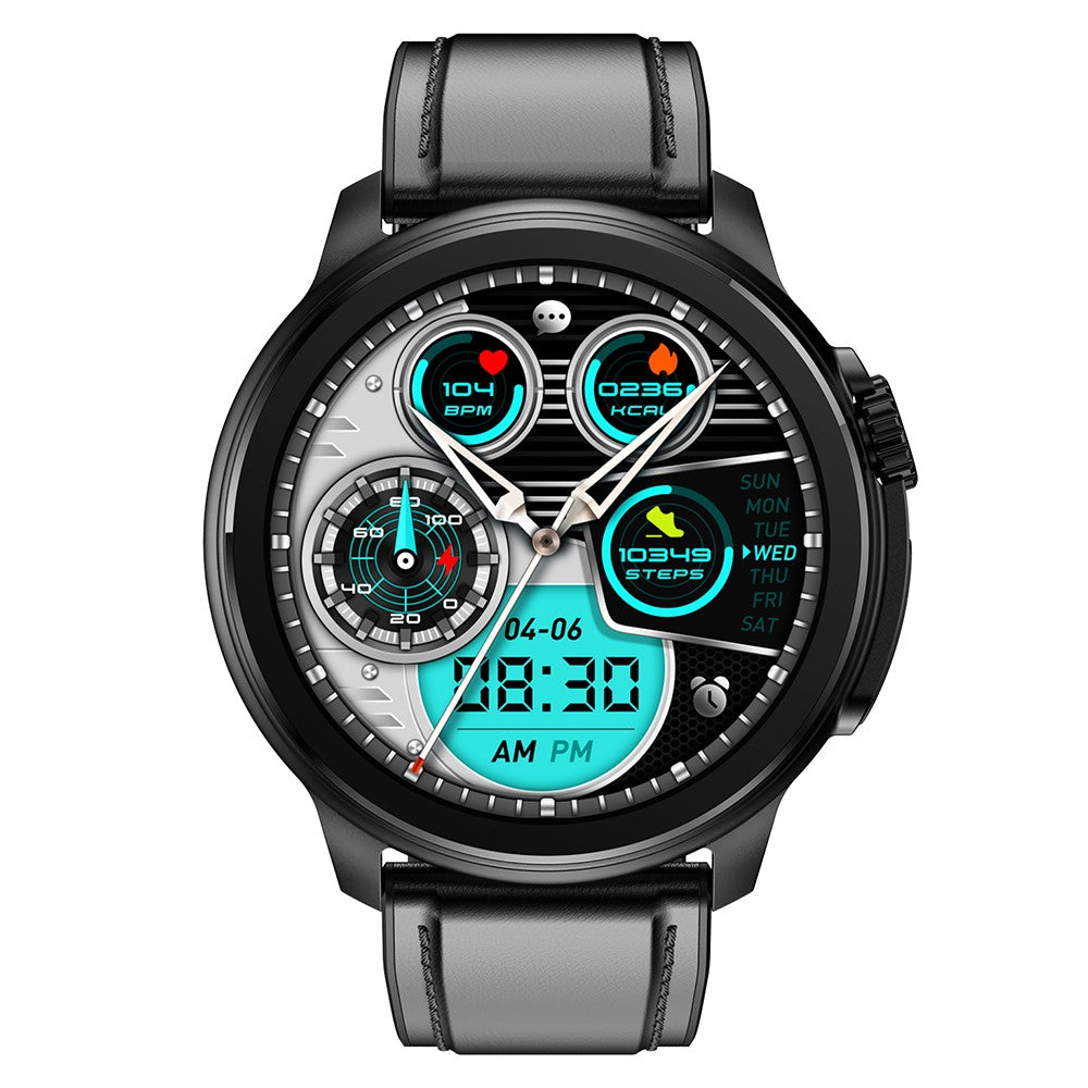 ET481 1.43" AMOLED 100+ Sports Mode SOS Call ECG Smart Watch, Leather Strap