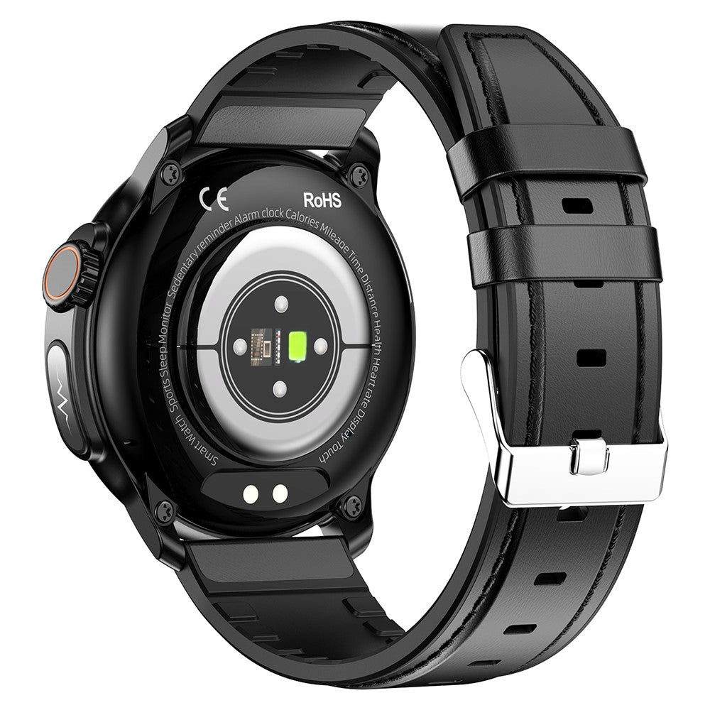 ET481 1.43" AMOLED 100+ Sports Mode SOS Call ECG Smart Watch, Leather Strap