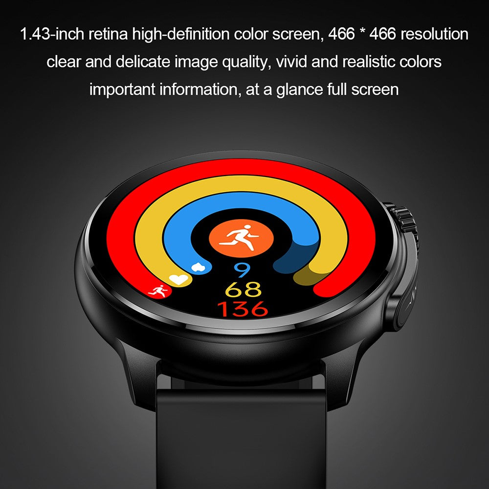 ET481 1.43" AMOLED 100+ Sports Mode SOS Call ECG Smart Watch, Leather Strap