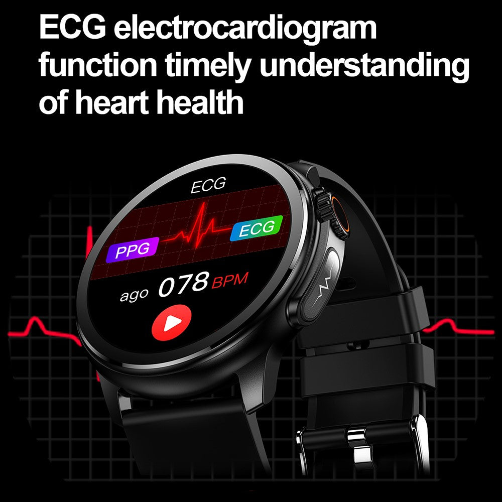 ET481 1.43" AMOLED 100+ Sports Mode SOS Call ECG Smart Watch, Leather Strap