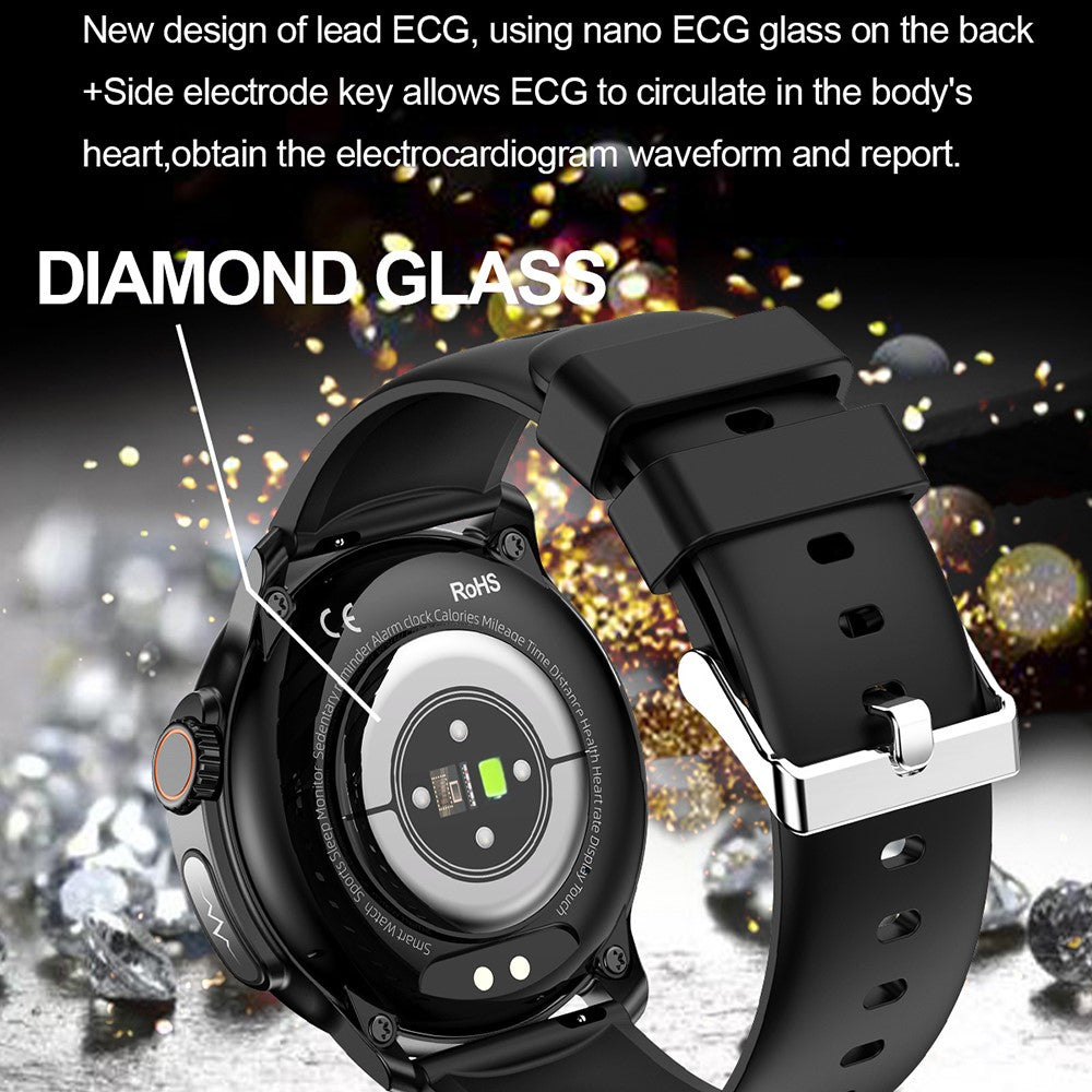 ET481 1.43" AMOLED 100+ Sports Mode SOS Call ECG Smart Watch, Leather Strap