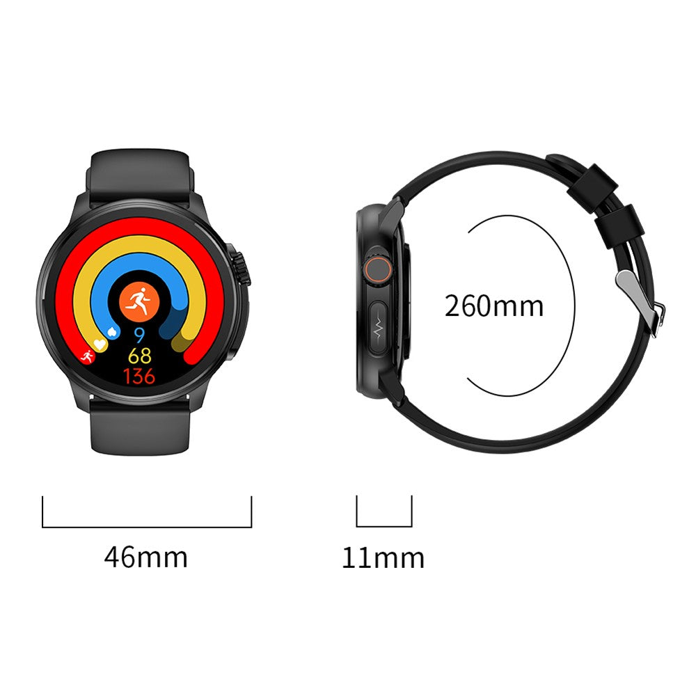 ET481 1.43" AMOLED 100+ Sports Mode SOS Call ECG Smart Watch, Leather Strap