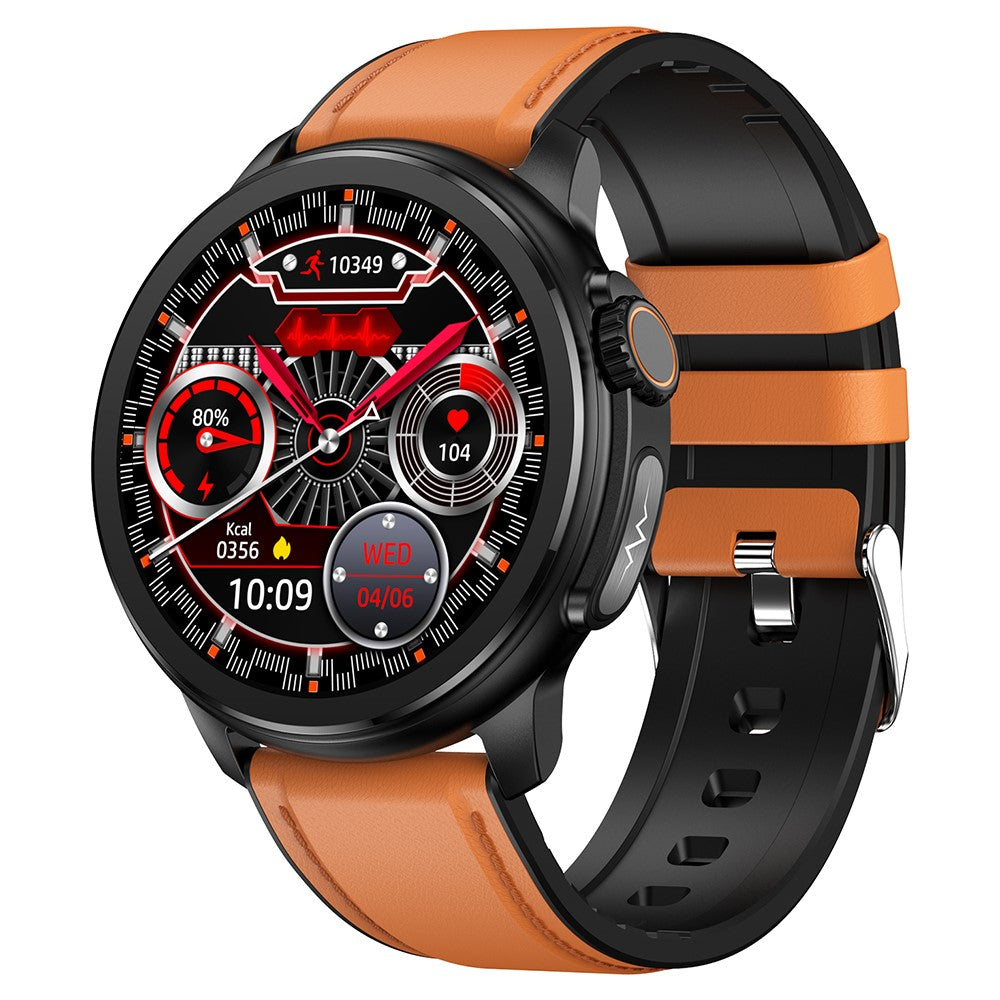 ET481 1.43" AMOLED 100+ Sports Mode SOS Call ECG Smart Watch, Leather Strap