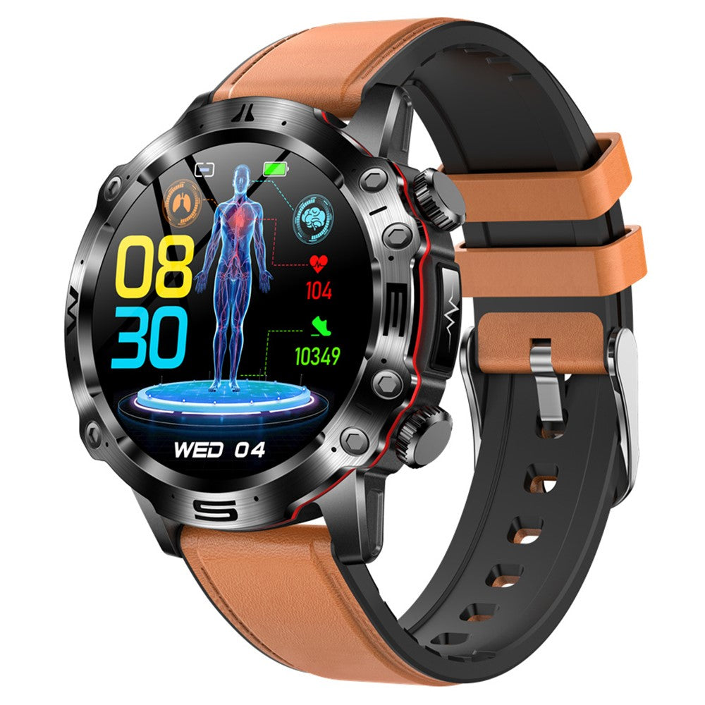ET482 Sports Smart Watch 1.43" AMOLED Fitness Watch with Bluetooth-compatible Call, ECG, Leather Strap