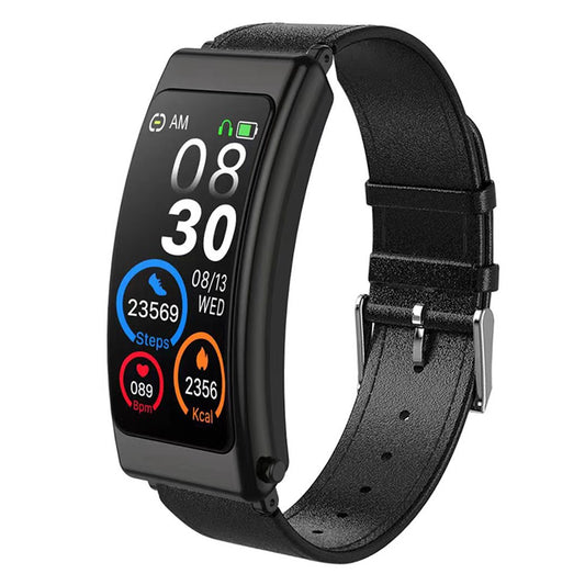 K13 2-in-1 1.14-inch Smart Watch Bluetooth-compatible Earphone Sports Bracelet, Leather Strap