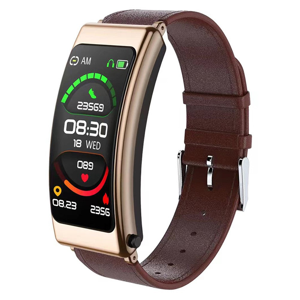 K13 2-in-1 1.14-inch Smart Watch Bluetooth-compatible Earphone Sports Bracelet, Leather Strap