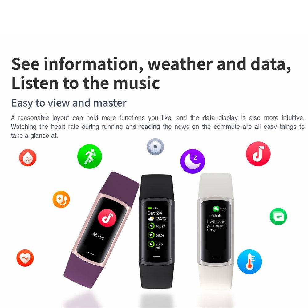 C68 1.1" Slim Fitness Tracker Bracelet Watch with Heart Rate Health Monitoring