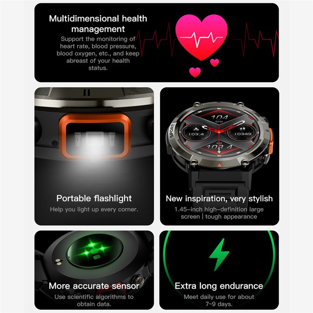 S100 1.45-inch Display Bluetooth-compatible Call Fitness Smart Watch with Light