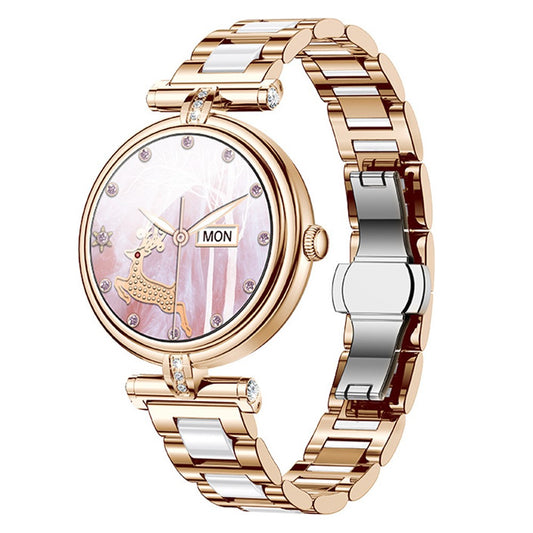 AK62 1.09-inch Round Screen Bluetooth-compatible Call Women Heart Rate Smart Watch, Steel Strap