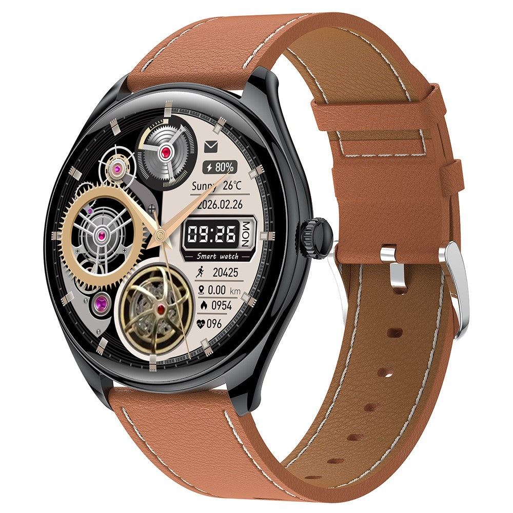MT55 1.43-inch AMOLED Screen Heart Rate Sleep Monitor Sports Tracker Smart Watch, Leather Strap