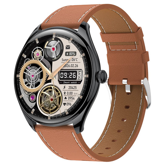 MT55 1.43-inch AMOLED Screen Heart Rate Sleep Monitor Sports Tracker Smart Watch, Leather Strap