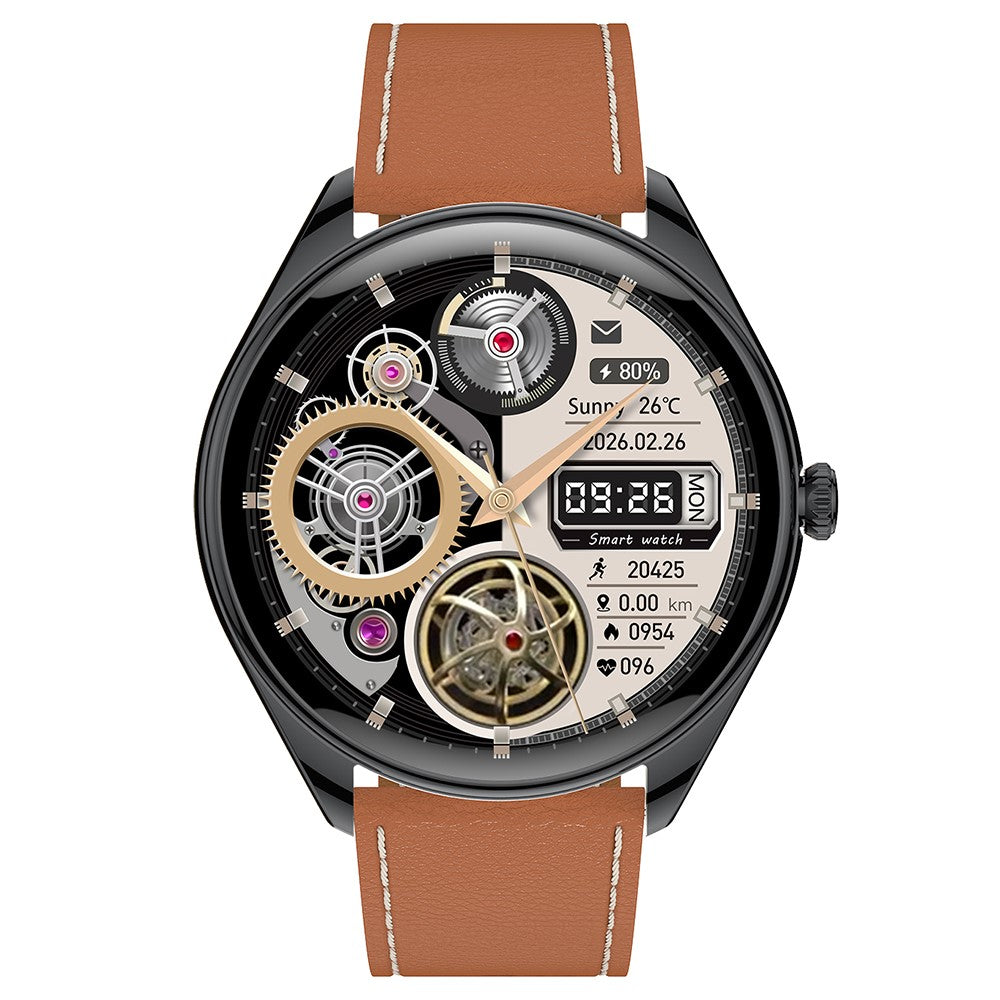 MT55 1.43-inch AMOLED Screen Heart Rate Sleep Monitor Sports Tracker Smart Watch, Leather Strap
