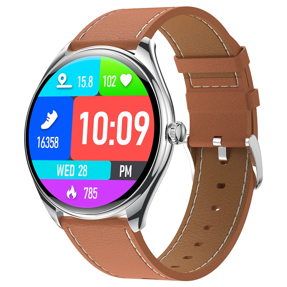 MT55 1.43-inch AMOLED Screen Heart Rate Sleep Monitor Sports Tracker Smart Watch, Leather Strap