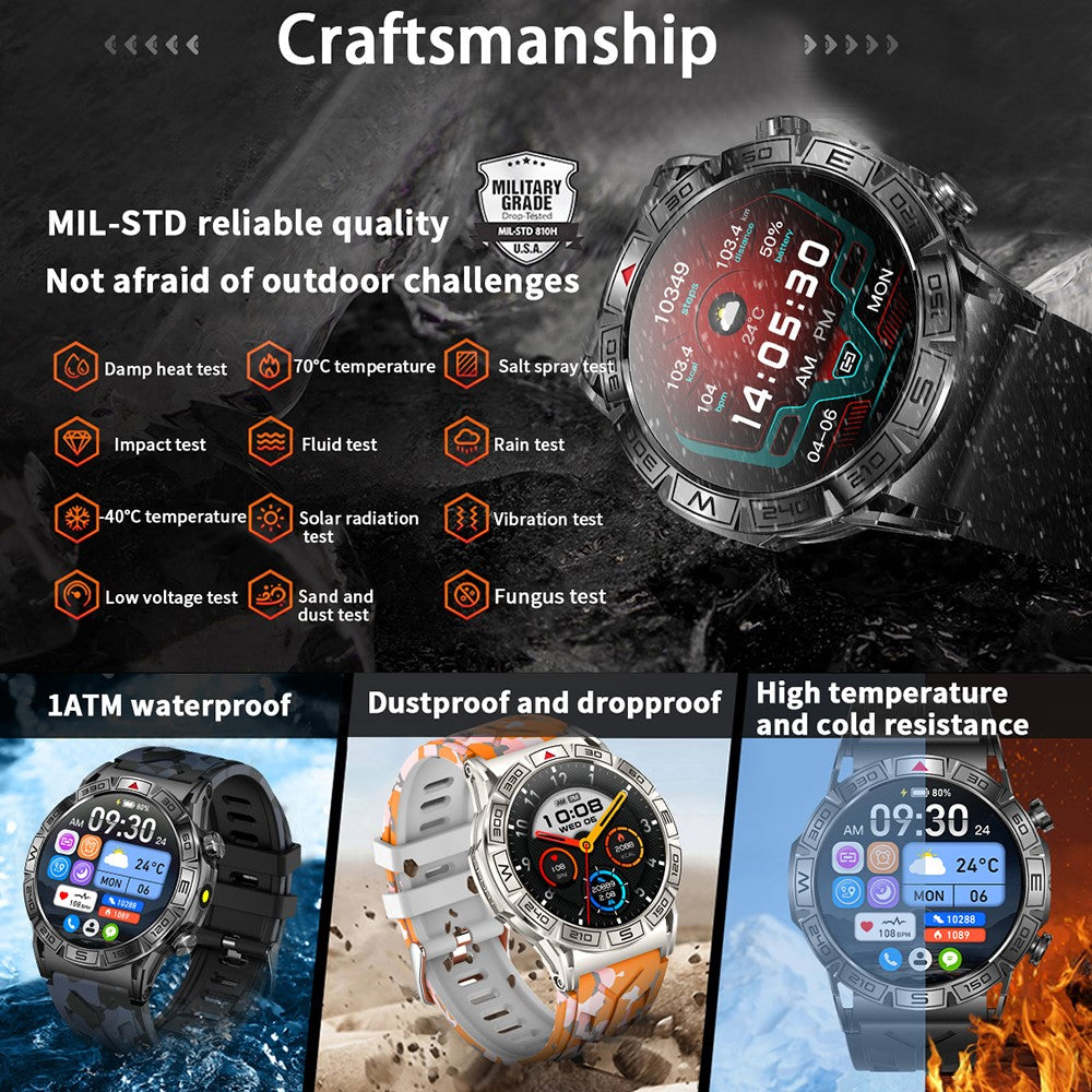 KC80 1.43" Waterproof Smart Watch Call Altitude Air Pressure Compass Heart Rate Sports Tracker