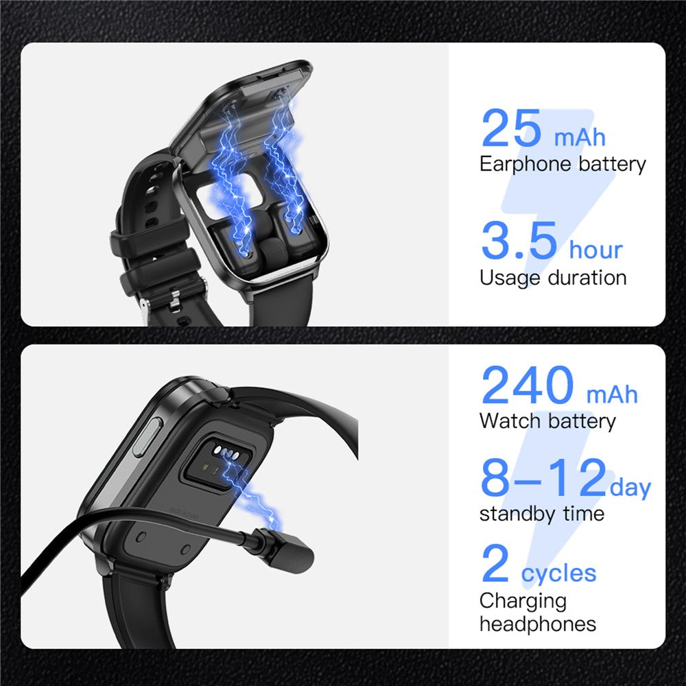 X9 2-in-1 Heart Rate Monitor 1.85 Inch Sports Tracker Smart Watch with TWS Earbuds