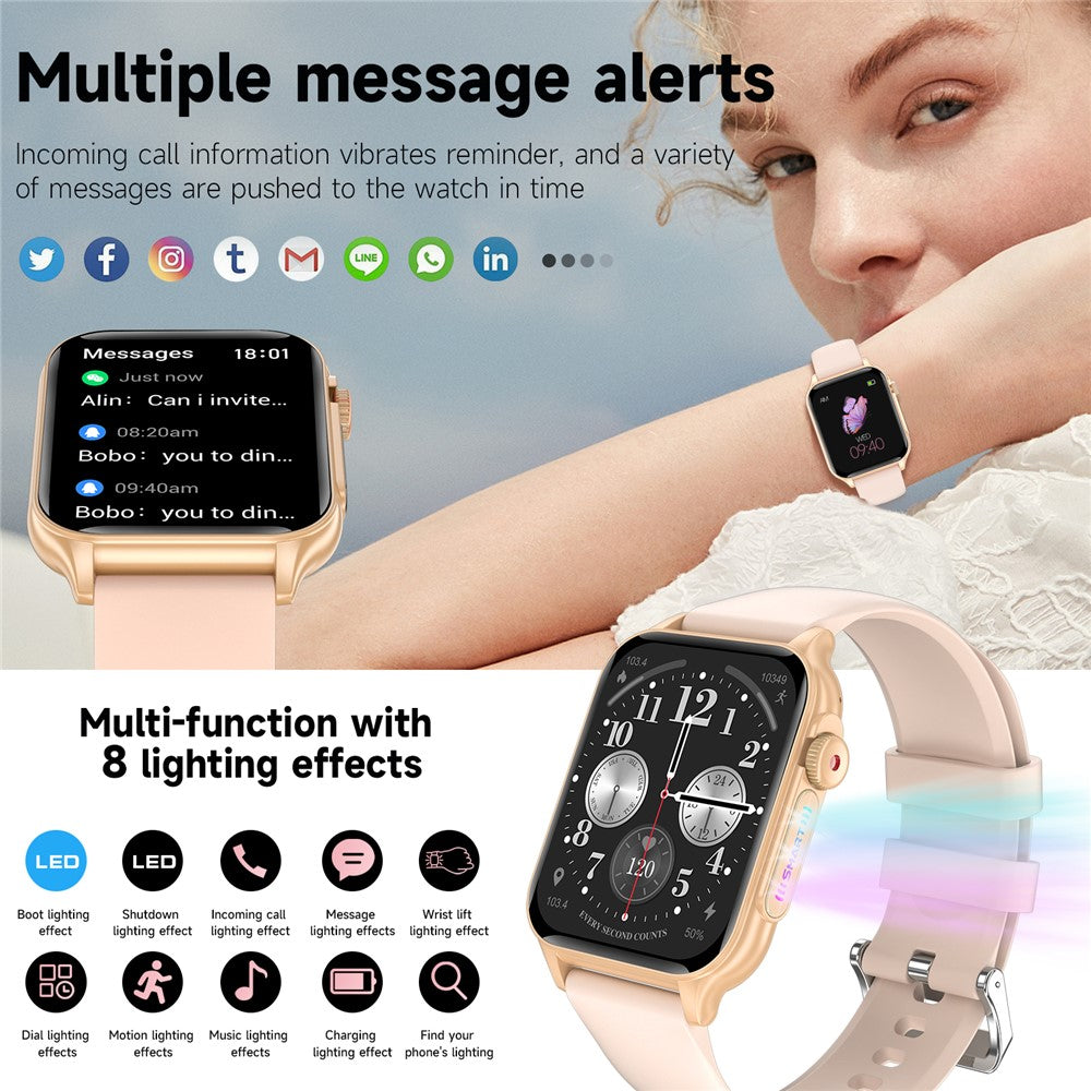 P6 Colorful Breathing Light 1.96-inch Square Screen Smart Watch Heart Rate Blood Pressure Monitor