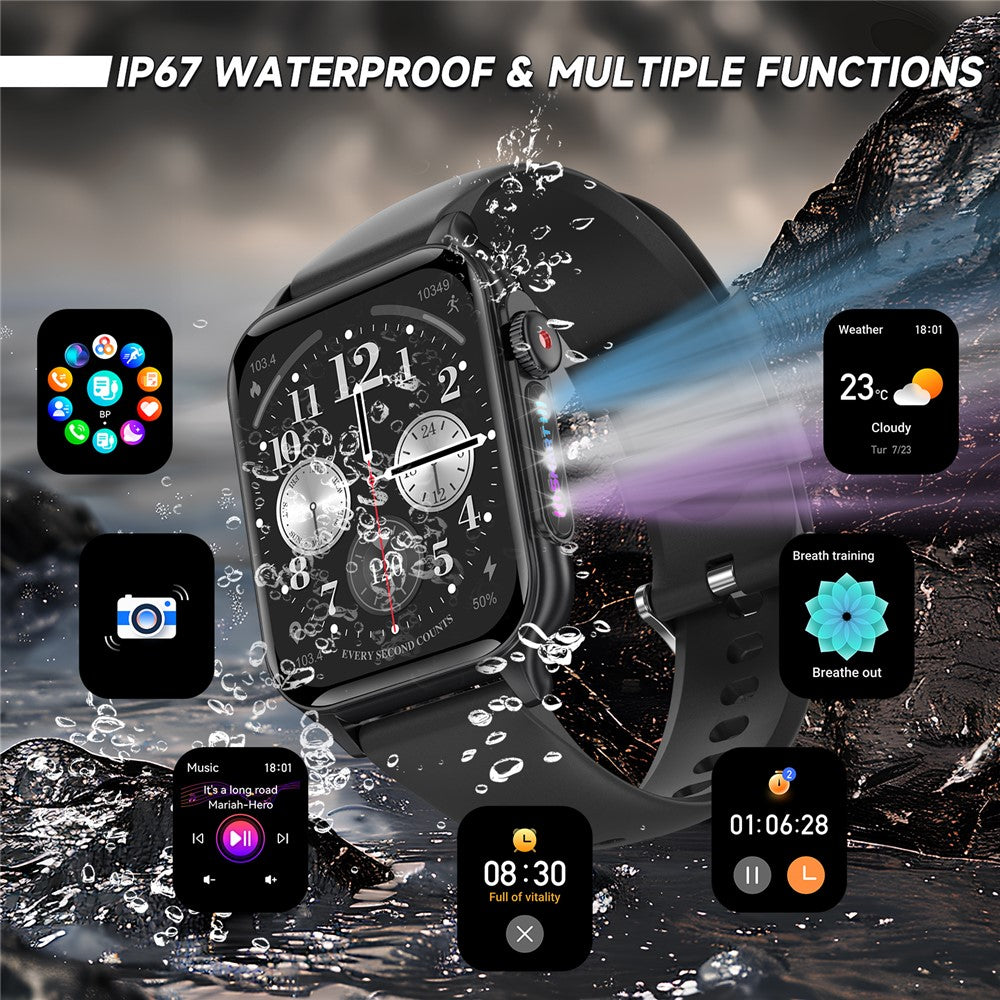 P6 Colorful Breathing Light 1.96-inch Square Screen Smart Watch Heart Rate Blood Pressure Monitor