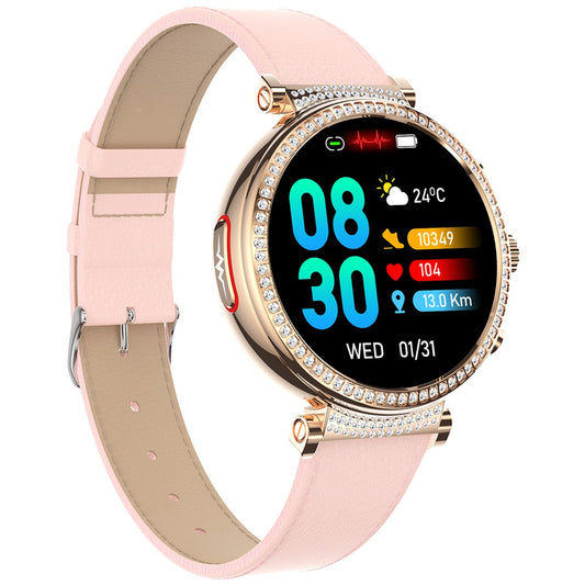TK28 Women ECG Bluetooth-compatible Call Heart Rate Temperature Monitor Smart Watch, Leather Strap (CE Certified)