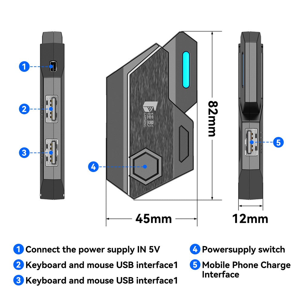 GAMWING Elite Converter+G2 Mouse+K12 Mute Keyboard+Phone Bracket Stand
