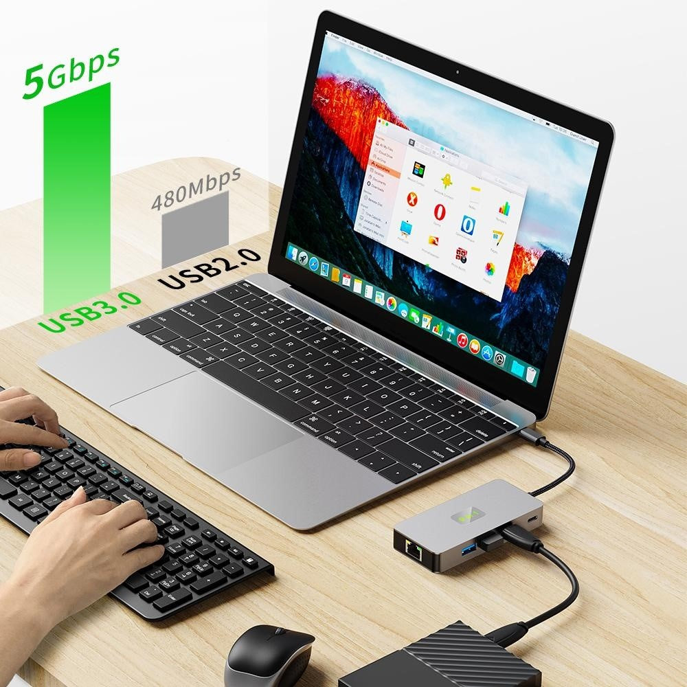 2318 Type-C Hub with 3xUSB 3.0+HD Video Output+2xCard Readers+PD 100W+RJ45 Ethernet+USB-C Data Converter
