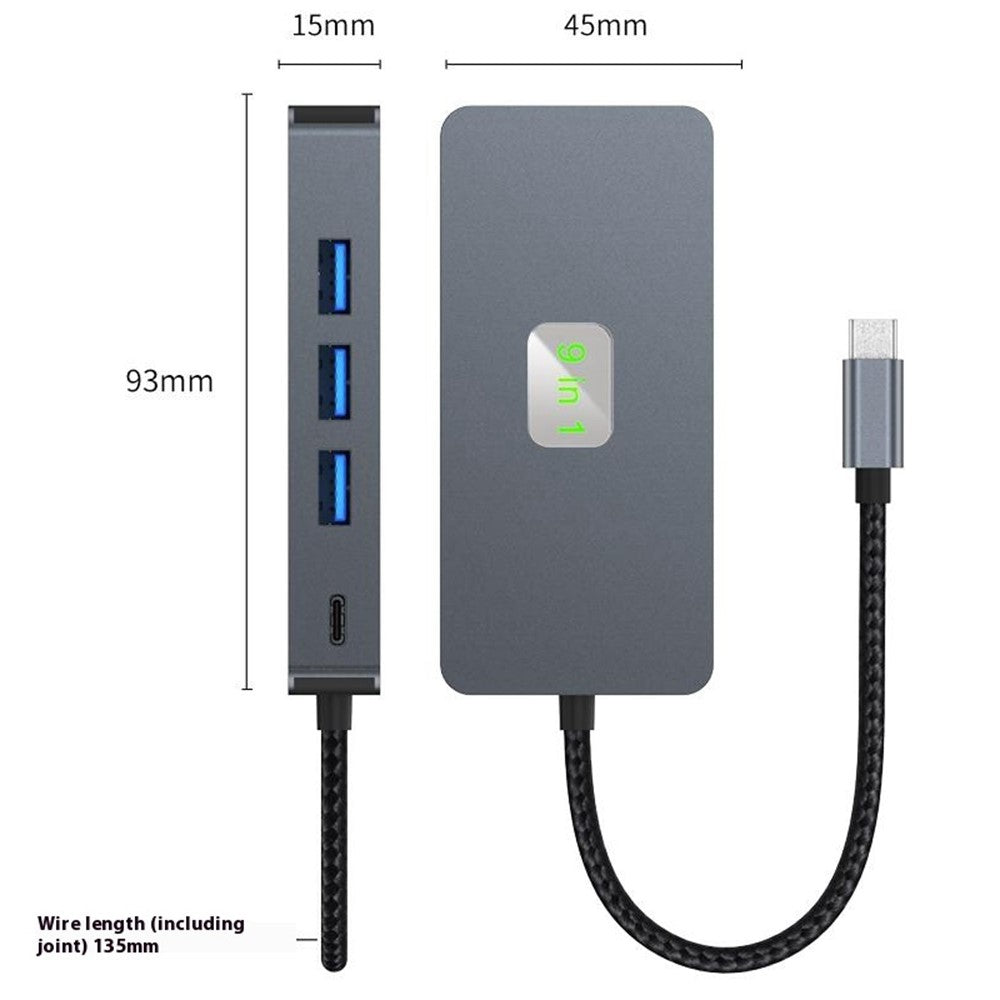 2318 Type-C Hub with 3xUSB 3.0+HD Video Output+2xCard Readers+PD 100W+RJ45 Ethernet+USB-C Data Converter
