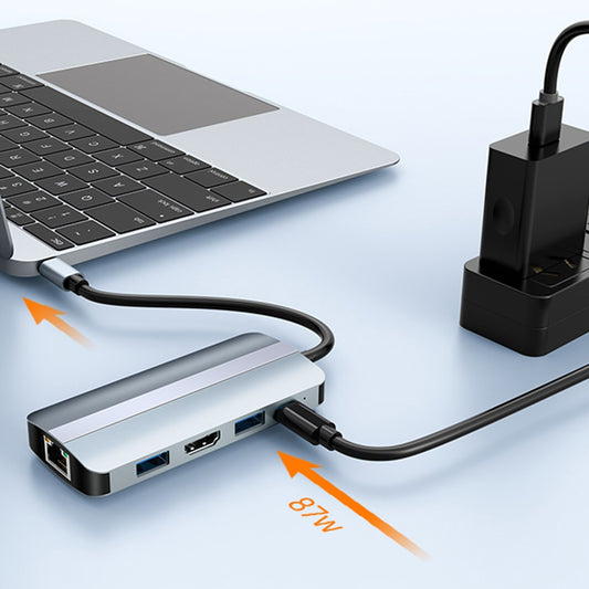 2206 For MacBook 9-in-1 Type-C Multi-Interface Hub Splitter HD+USB3.0+USB2.0+PD+USB-C+RJ45+SD+TF Slots Adapter Docking Station