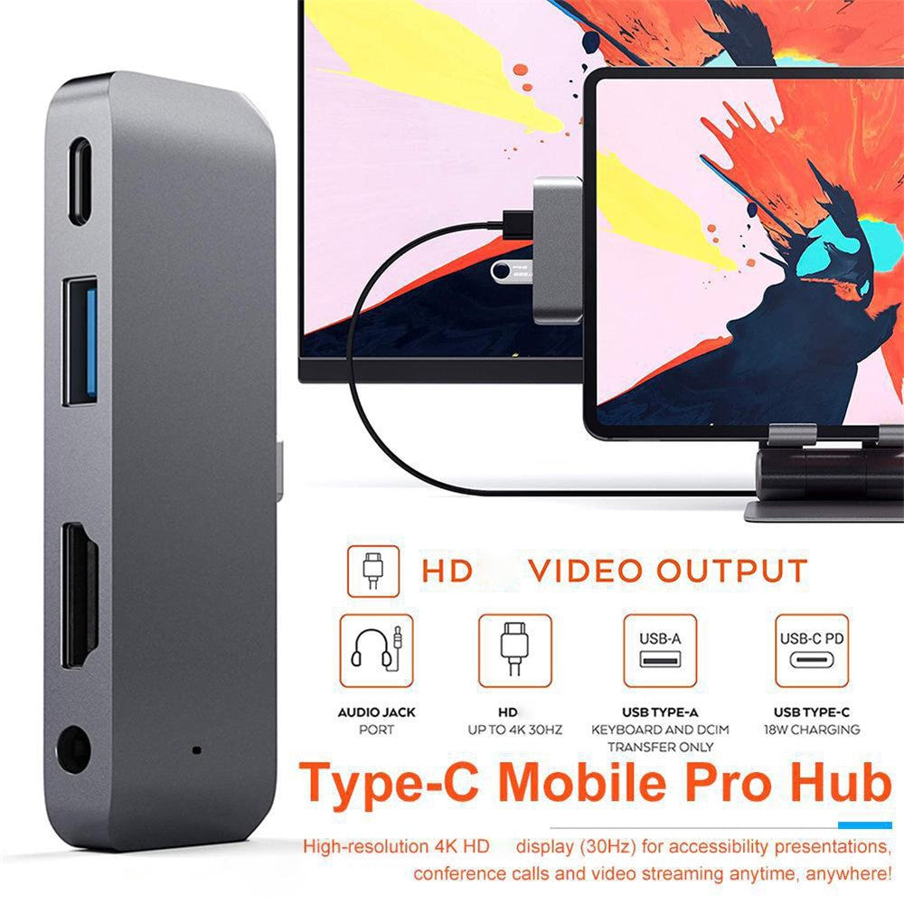 4 in 1 USB C Hub Aluminum Alloy USB C Docking Station Multiport Adapter for iPad Pro