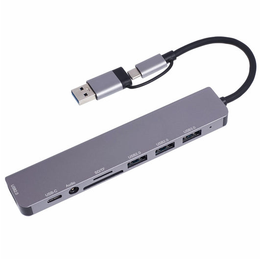 2218TU 8 in 1 USB Hub Adapter USB / Type-C to USB3.0 + 3 USB 2.0 + USB-C + SD / TF + 3.5mm Docking Station