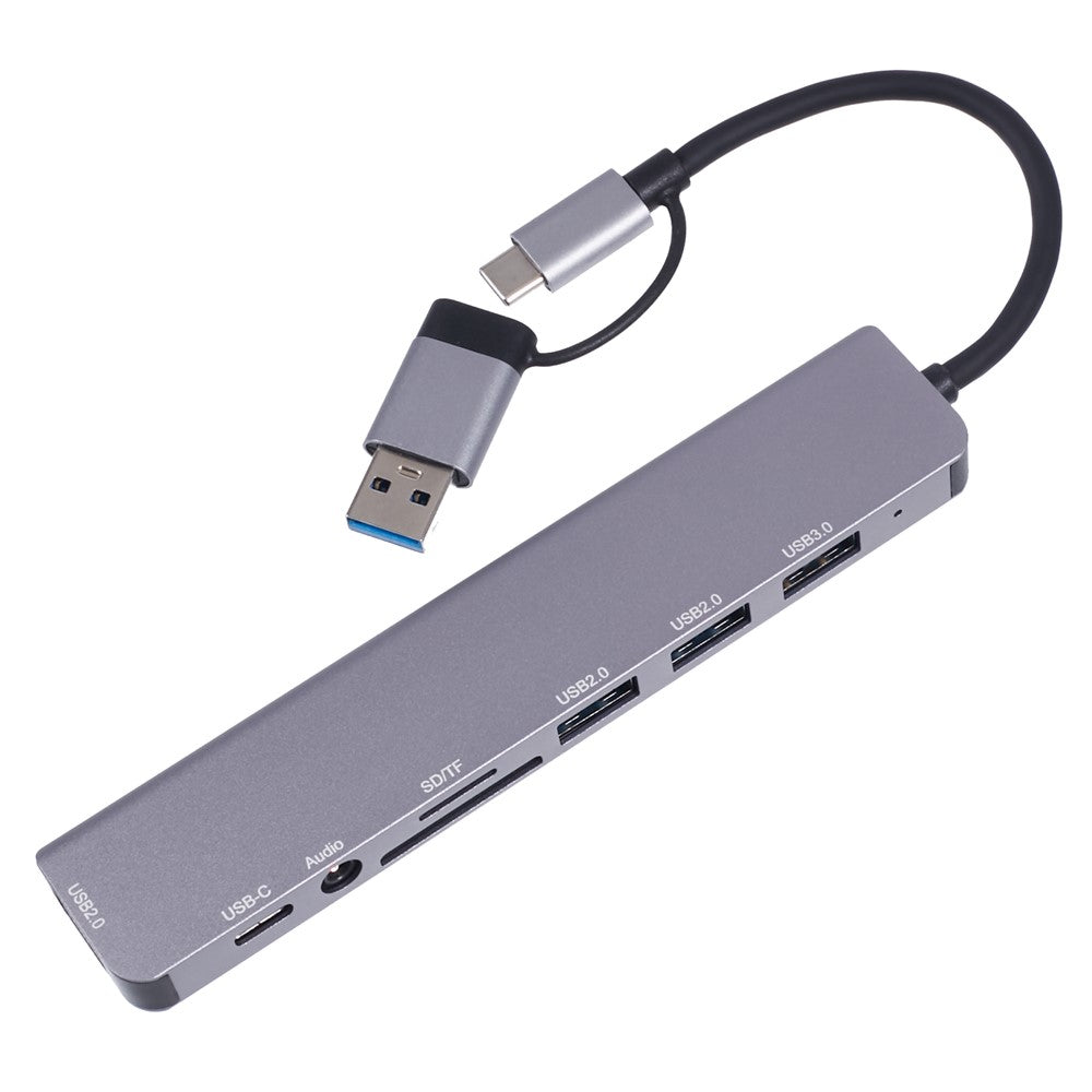 2218TU 8 in 1 USB Hub Adapter USB / Type-C to USB3.0 + 3 USB 2.0 + USB-C + SD / TF + 3.5mm Docking Station