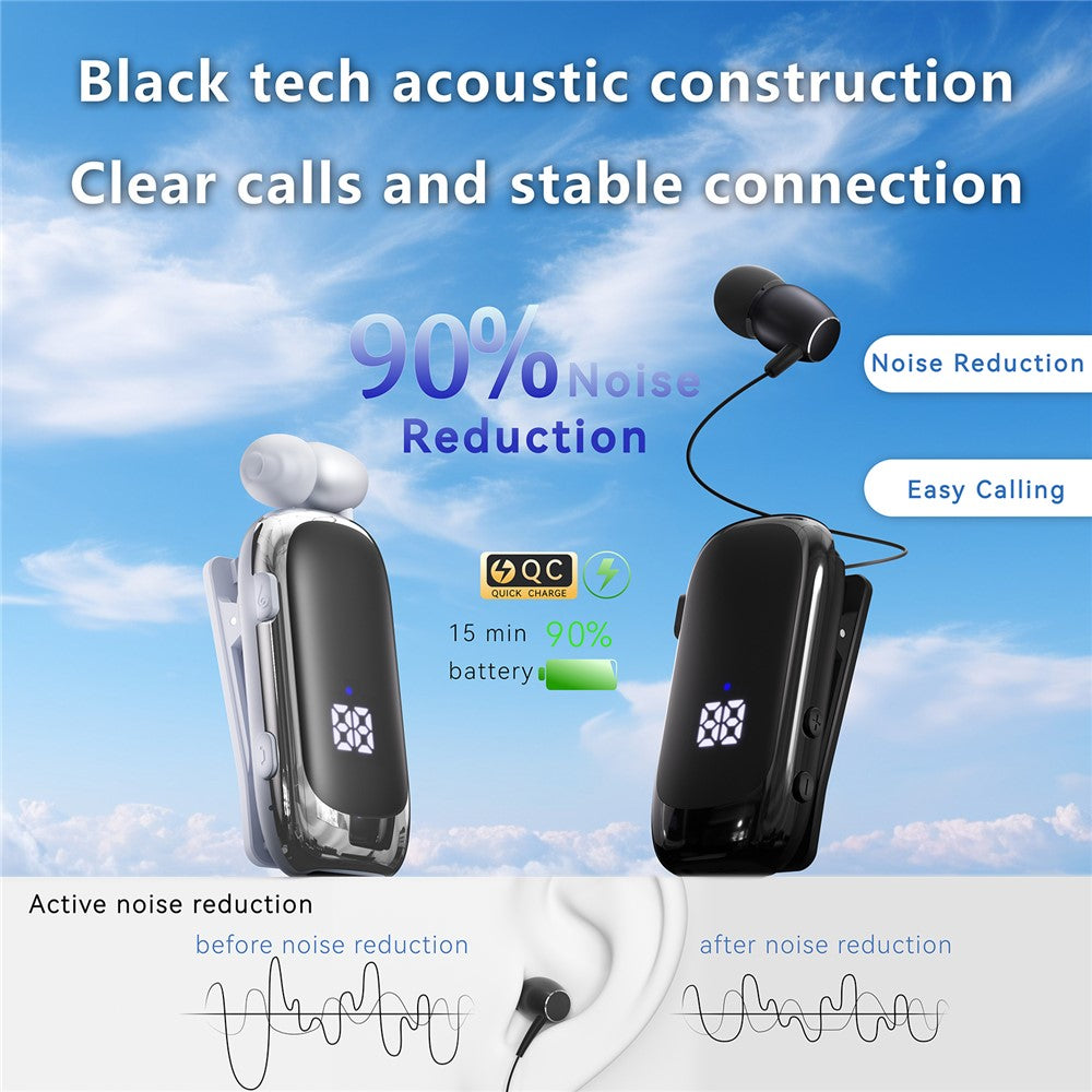 K88 Business Lavalier Headphones Retractable Sports Bluetooth-compatible Earphones with LED Display
