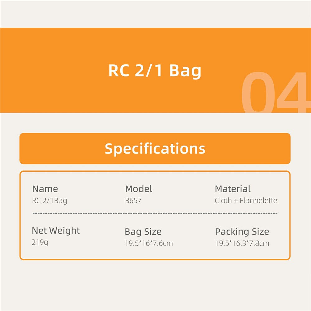 SUNNYLIFE B657 For DJI RC 2 / 1 Remote Control Protective Case Soft Lining Storage Bag